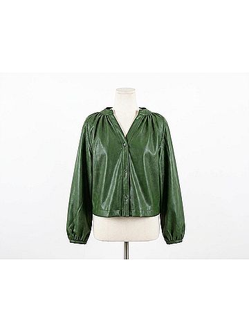 Dolce Cabo Harper Leather Button-Down Top in Green (view 1)