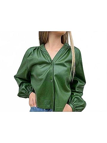 Dolce Cabo Harper Leather Button-Down Top in Green (view 2)