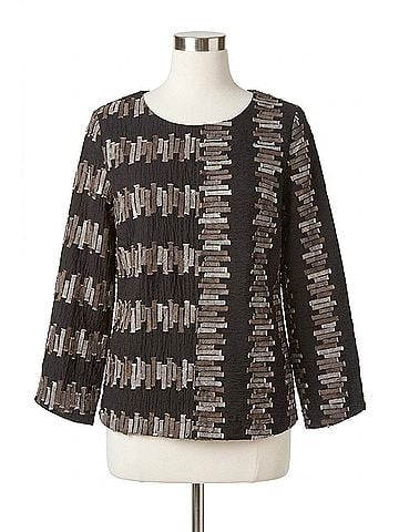 Habitat Embroidered Cotton Button Back Pullover Top in Black (view 1)