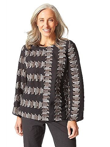 Habitat Embroidered Cotton Button Back Pullover Top in Black (view 2)
