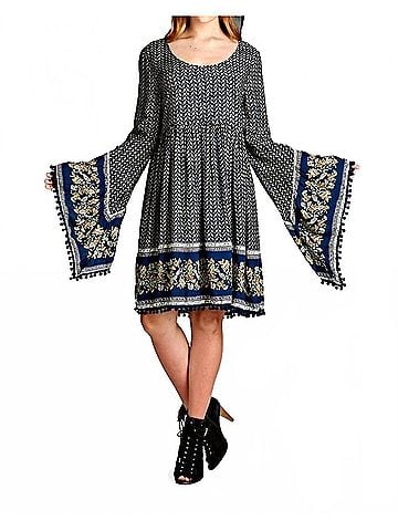 Velzera Paisley Print Bell Sleeve Dress - Plus in Multi (view 2)