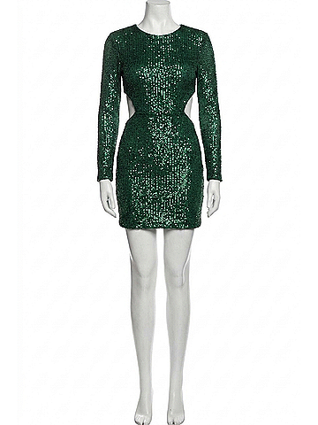 La Femme Long Sleeve Cutout Open Back Sequin Cocktail Dress in Emerald Green (view 1)