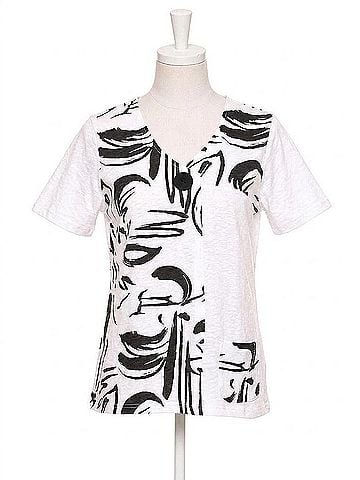 Parsley & Sage Roma Short Sleeve Pocket Top in White/Black (view 1)