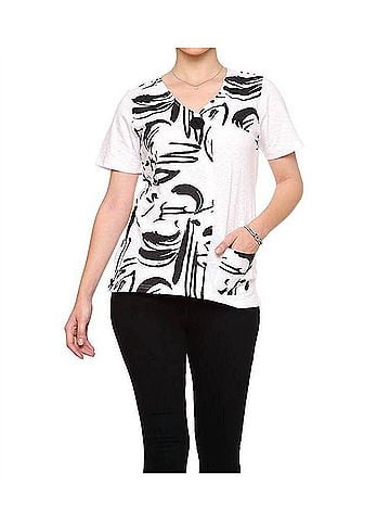 Parsley & Sage Roma Short Sleeve Pocket Top in White/Black (view 2)