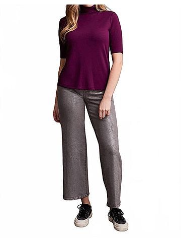 Tribal Fen French Terry Elbow Sleeve Top in Dark Plum (view 2)