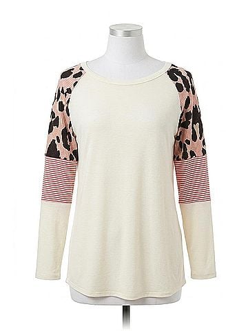 Haptics Long Sleeve Leopard Color Block in Pink (view 1)