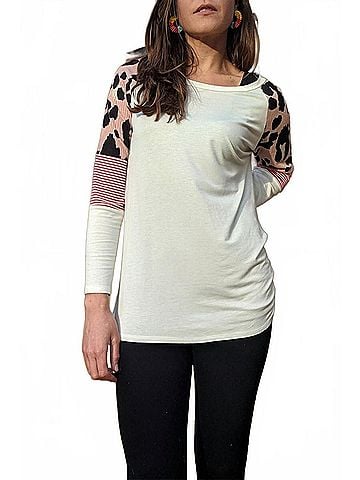 Haptics Long Sleeve Leopard Color Block in Pink (view 2)