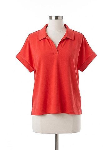 Yelete Relaxed Collared V-Neck Top in Orange (view 1)