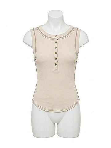 Blu Pepper Henley Knit Tank Top in Khaki (view 1)