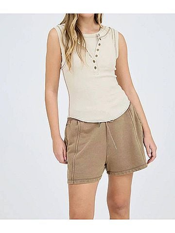 Blu Pepper Henley Knit Tank Top in Khaki (view 2)