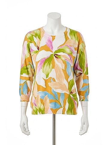 Tribal Sparla Soft Yarn Three-Quarter Sleeve Crewneck Sweater in Wisteria (view 1)