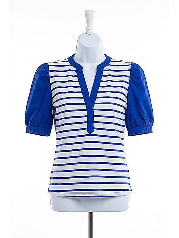 Tyler Boe Women's Paulina Striped Open Vneck Top in Bluing (view 1)