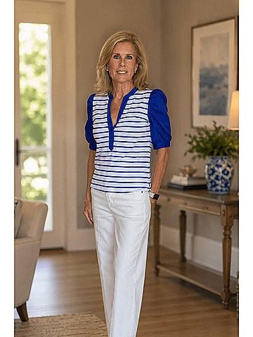 Tyler Boe Women's Paulina Striped Open Vneck Top in Bluing (view 2)