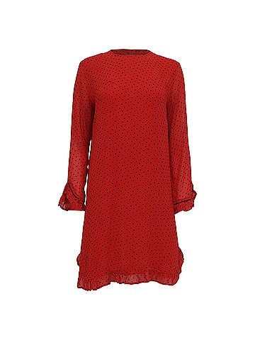 Ganni Ganni Mullin Polka Dot Print Georgette Dress In Red Viscose (view 1)