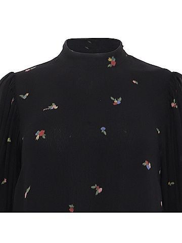 Ganni Ganni Gathered Floral-Print Georgette Mini Dress in Black Viscose (view 2)