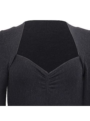 Sandro Sandro Sweetheart-Neck Puff-Sleeve Midi Dress in Black Wool (view 2)