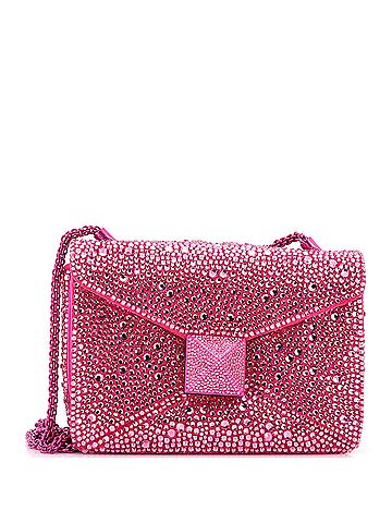 Valentino Garavani One Stud Chain Flap Bag Crystal Embellished Suede Small (view 1)