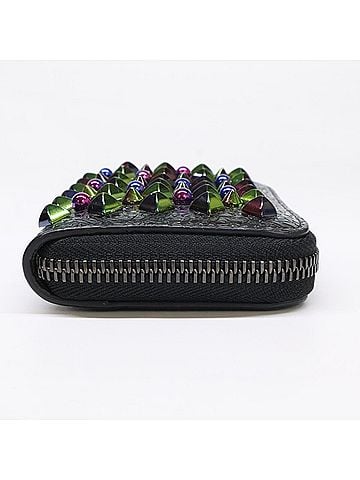 Christian Louboutin CHRISTIAN LOUBOUTIN Panettone Rockstud Round Zip Wallet/Coin Case, Black Multicolor, Women's (view 2)