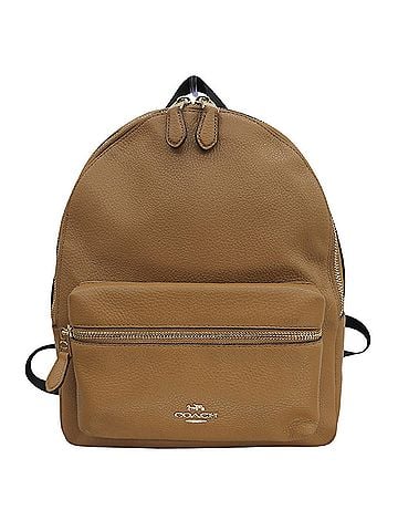 Coach COACH Refined Pebbled Leather Metal Logo Backpack, Brown with Gold Hardware, F30550, Women's Backpack (view 1)
