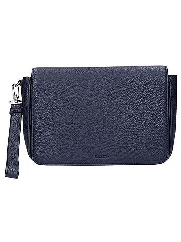 Bally BALLY Steon Embossed Logo Grain Leather Flap Second Bag Clutch Navy Men's (view 1)