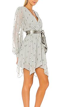 Lovers + Friends Silver Beaded Wrap Mini Dress With Satin Tie Cocktail Dress (view 2)