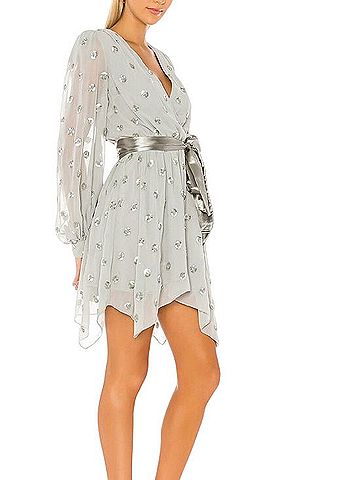 Lovers + Friends Silver Beaded Wrap Mini Dress With Satin Tie Cocktail Dress (view 2)