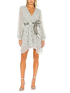 Lovers + Friends Silver Beaded Wrap Mini Dress With Satin Tie Cocktail Dress (view 1)