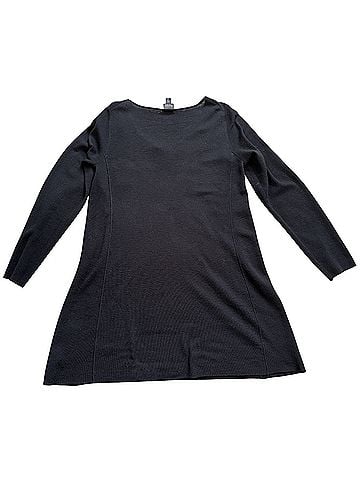 Eileen Fisher black long sleeve scoop fit flare tunic merino wool Wool Dress (view 2)