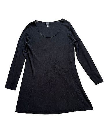 Eileen Fisher black long sleeve scoop fit flare tunic merino wool Wool Dress (view 1)