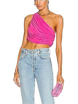 Norma Kamali One-Shoulder Ruched Crop Top Tank Top (view 1)