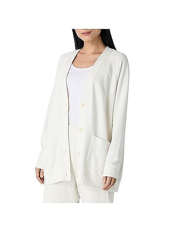 Eileen Fisher Garmet-Dyed Terry Button Front Long Cardigan Cardigan (view 1)