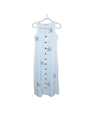 Madewell Linen Embroidered Midi Dress Casual Dress (view 1)