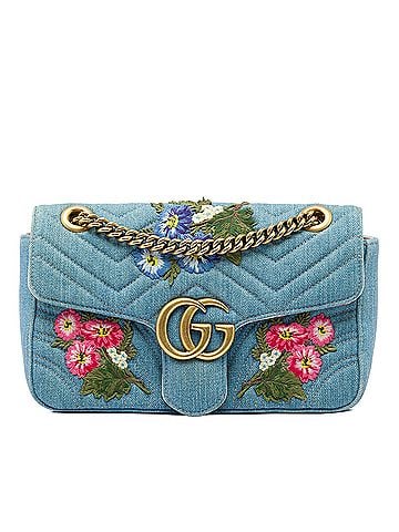 Gucci Medium GG Marmont Matelasse Denim Floral Embroidered Shoulder Bag (view 1)