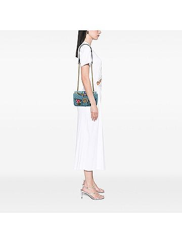 Gucci Medium GG Marmont Matelasse Denim Floral Embroidered Shoulder Bag (view 2)