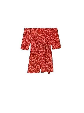 Madewell Red Floral Wrap Romper Jumpsuit (view 2)