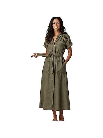 Wrap Linen Belted Utility Midi Shirt Dress Casual Dress (view 1)