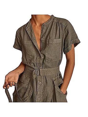 Wrap Linen Belted Utility Midi Shirt Dress Casual Dress (view 2)