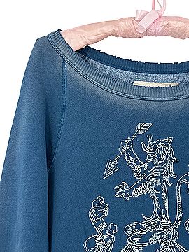 Free People 2008 VTG RARE Blue Printed Lion &amp; The Coat Of Arms Sweater Tunic | Grunge Fairy Y2K Whimsigoth Sweatshirt (view 2)