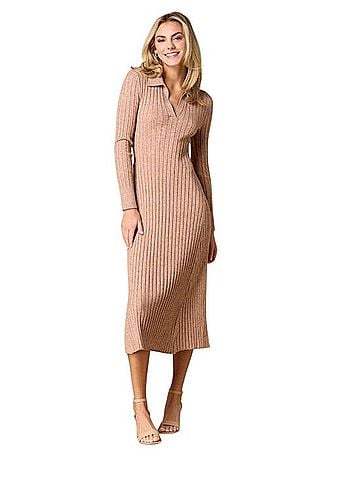 Lucky Brand V-Neck Wide-Rib Sweater Dress Casual Dress (view 1)