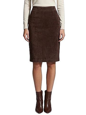 Gap 2003 VTG Blue Label Brown Suede Column Skirt | Dark Academia Boho 70s Retro Office Siren 90s Grunge Casual Skirt (view 1)