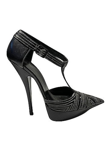 Balenciaga Balenciaga T-Strap Contrast Stitch Heels in Black Leather (view 1)