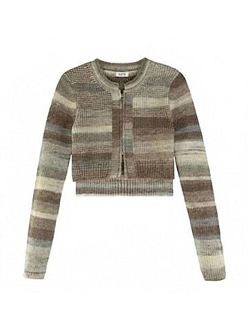 525 America Women's Cropped Stripe Zip Front Sweater in Brown/Blue (view 1)