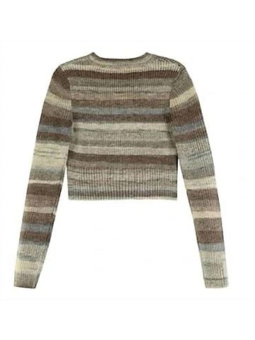 525 America Women's Cropped Stripe Zip Front Sweater in Brown/Blue (view 2)