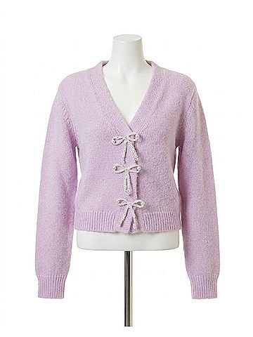 Design History Pearl Bow Cardigan in Lilac (view 1)