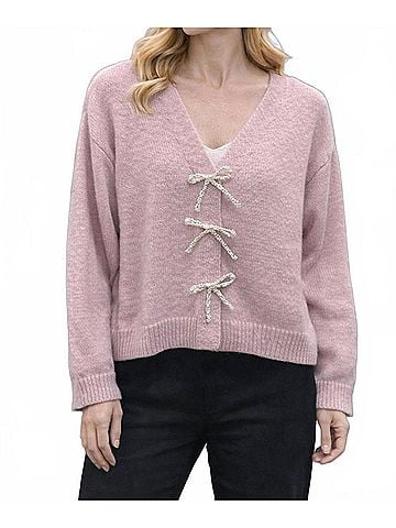 Design History Pearl Bow Cardigan in Lilac (view 2)
