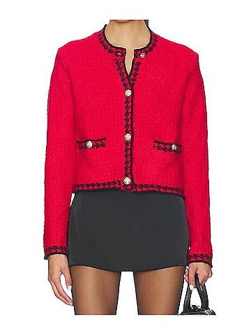John & Jenn Benedict Cardigan Top in Preppy Crimson (view 2)