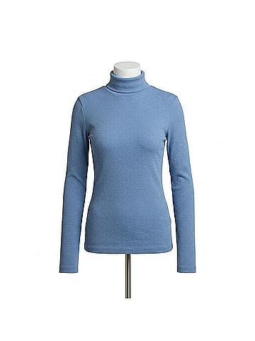 Ambar Mock Neck Long Sleeve Cotton Rib Top in Blue (view 1)