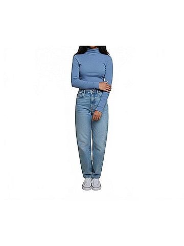 Ambar Mock Neck Long Sleeve Cotton Rib Top in Blue (view 2)