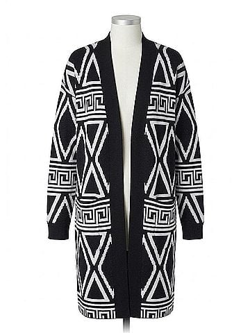 Keren Hart Geometric Open Front Cardigan in Black &amp; Off White (view 1)