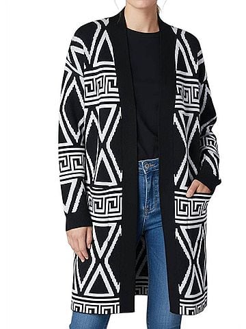 Keren Hart Geometric Open Front Cardigan in Black &amp; Off White (view 2)